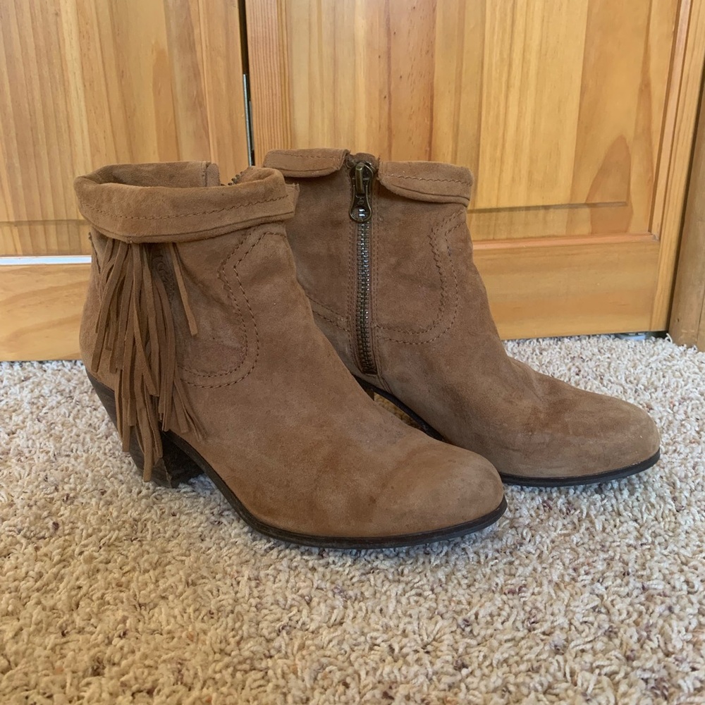 Sam Edelman Louie Fringe Booties in Tan